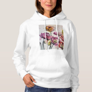 Red Purple Pink Poppy floral Watercolor art Hoodie