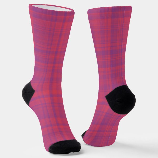 Red Purple Plaid Pattern Socks (Angled)