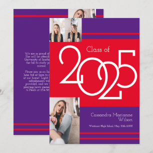 Red Purple School Colours Graduation Announcement