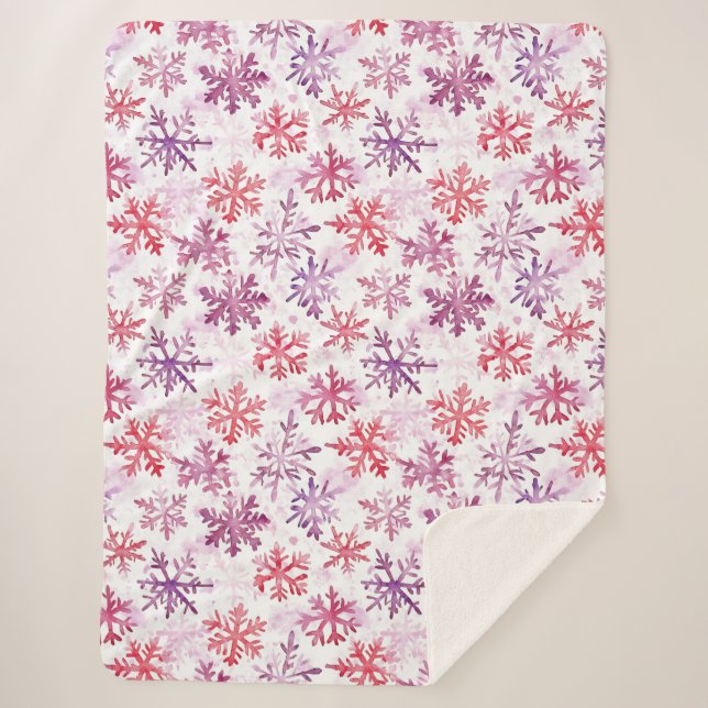 Red Purple Snowflakes Christmas Sherpa Blanket (Front)