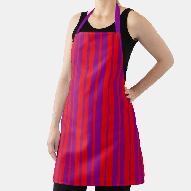 Red Purple Stylish Stripes Pattern Design  Apron (Creator Uploaded)