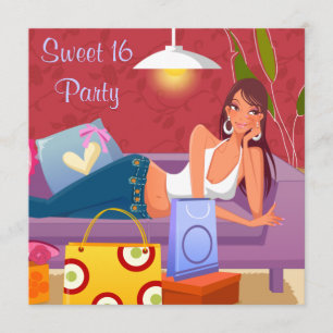 Red Purple Sweet 16 Birthday Party Invitation