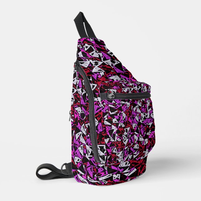 Red Purple Triangle Pattern Sling Bag (Left Corner)