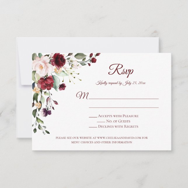 Red Purple White Green Floral Red Back RSVP (Front)