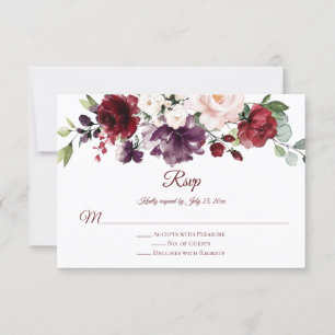 Red Purple White Green Floral Red Back RSVP Card