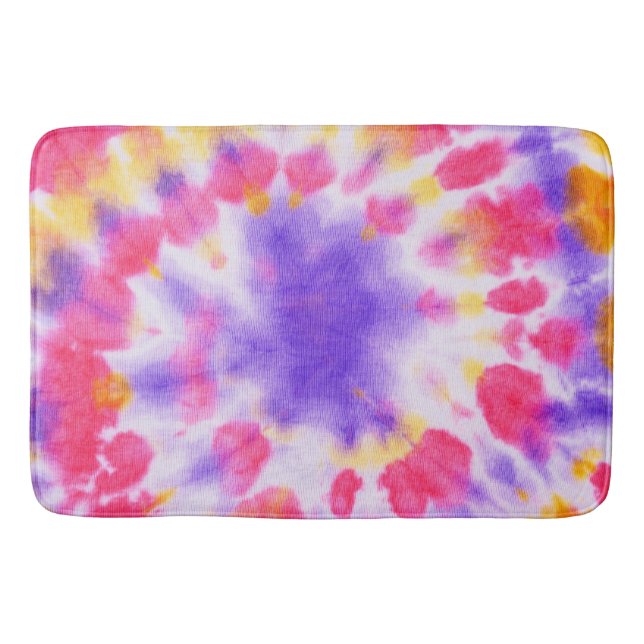 Red purple yellow white tie dye bath mat (Front)