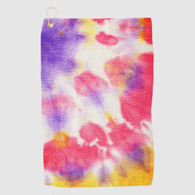 Red purple yellow white tie dye v1 golf towel (Front)