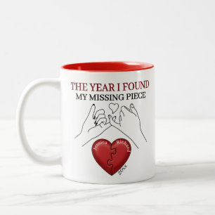 Red Puzzle Heart Pinky Promise Custom Couple Names Two-Tone Coffee Mug