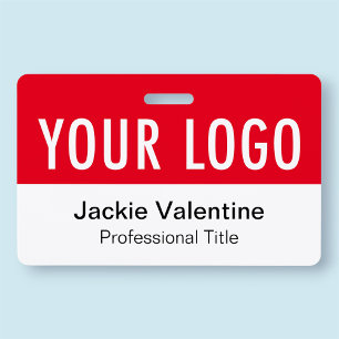 Red PVC Name Badge Horizontal Logo Staff ID Tag