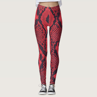 Red Python Snake Print Women's Leggings 