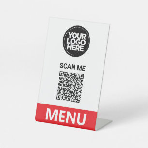 Red Qr Code Menu Logo Contactless Modern Pedestal Sign