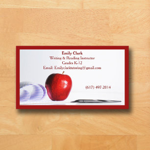 Red QR Code School Teacher Red Apple   Business Card