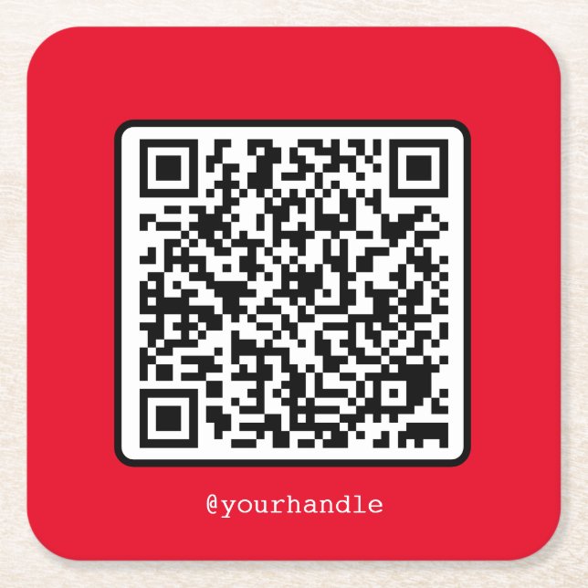 Red QR Code Social Media Simple Modern Custom Square Paper Coaster (Front)