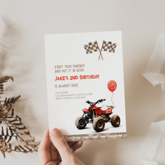Red Quad Bike Any Age Birthday Invitation 