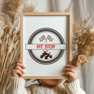 Red Quad Bike Pit Stop Birthday Sign