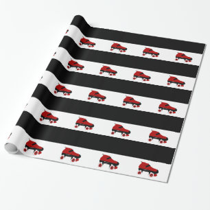red quad roller derby skate wrapping paper