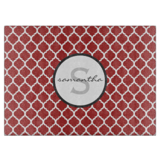 Red Quatrefoil Monogram Cutting Board