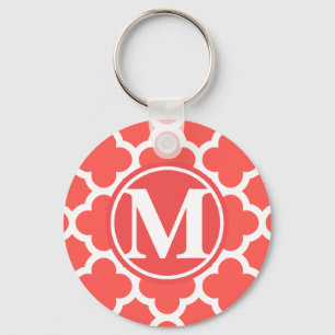 Red Quatrefoil Monogram Key Ring