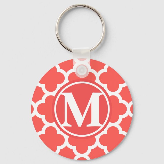 Red Quatrefoil Monogram Key Ring (Front)