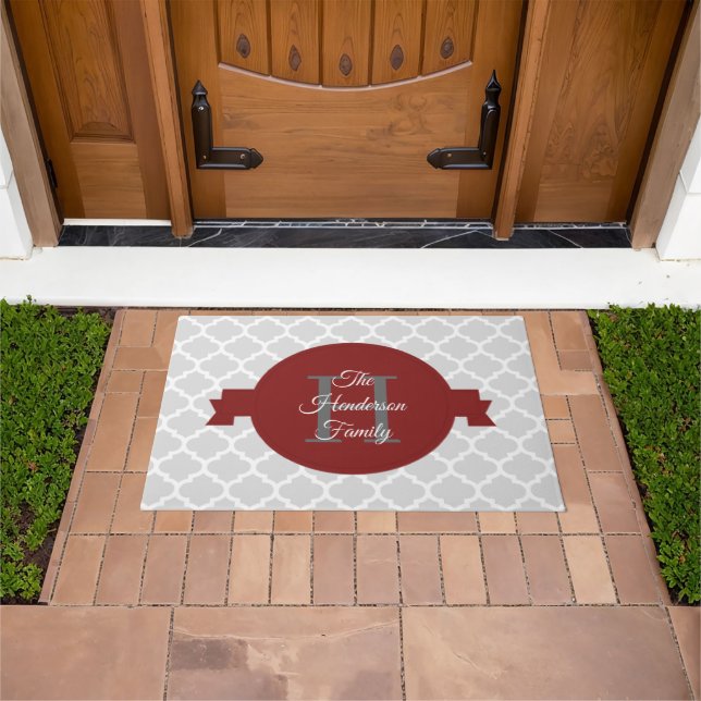 Red Quatrefoil Personalised Doormat (Outdoor)