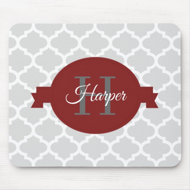 Red Quatrefoil Personalised Mouse Pad (Front)