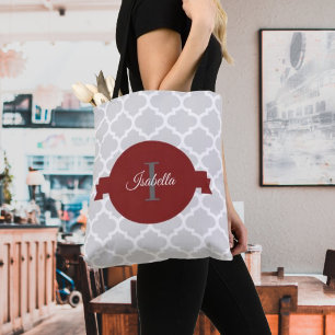 Red Quatrefoil Personalised Tote Bag