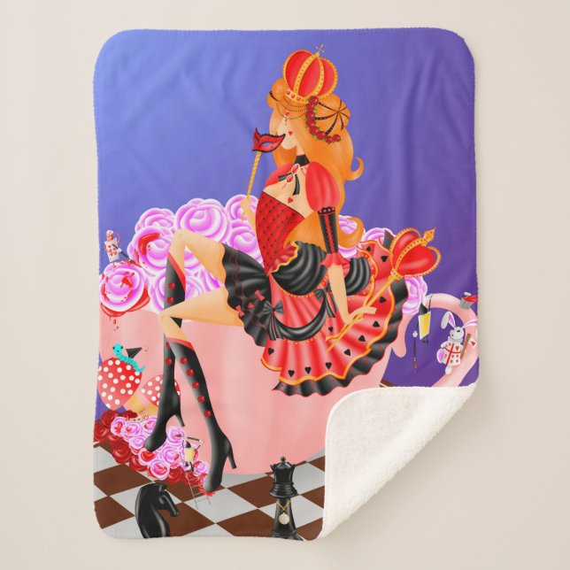 Red Queen on Chess Board - Wonderland Art  Sherpa Blanket (Front)