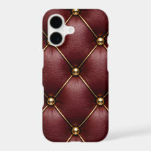 Red Quilted Leather & Gold Studs Phone Case