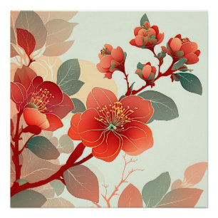 Red Quince Blossoms Poster