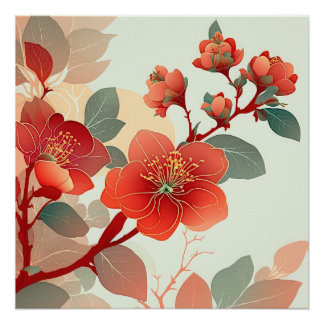 Red Quince Blossoms Poster