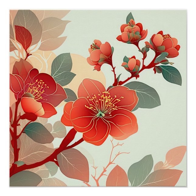 Red Quince Blossoms Poster (Front)