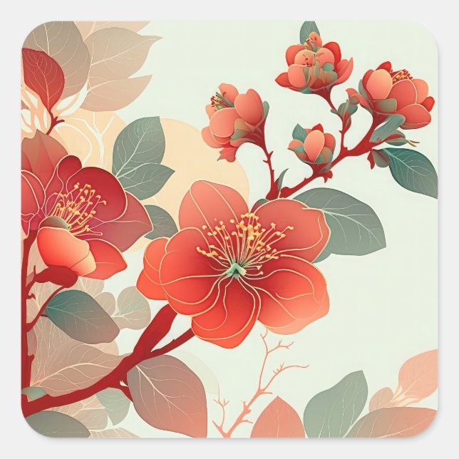 Red Quince Blossoms Square Sticker (Front)