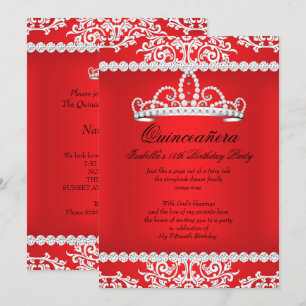 Red Quinceanera 15th Birthday Party Tiara Invitation