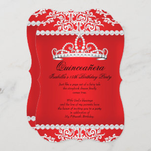 Red Quinceanera 15th Birthday Party Tiara Invitation
