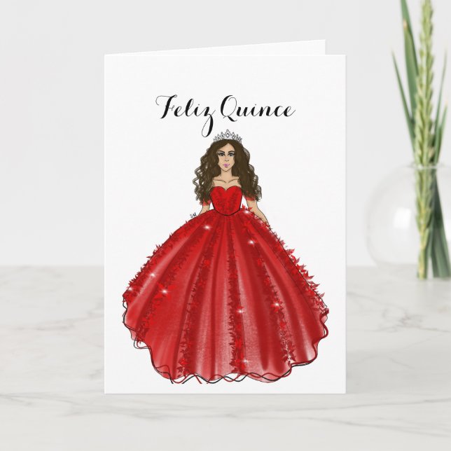 Red Quinceanera - Feliz Quince Birthday Card  (Front)