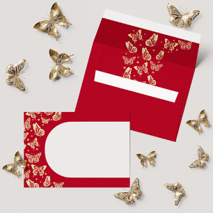 Red Quinceañera Gold Butterfly 15th Birthday Envelope