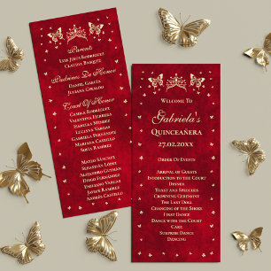 Red Quinceañera Gold Tiara Butterfly 15 Years Old Programme