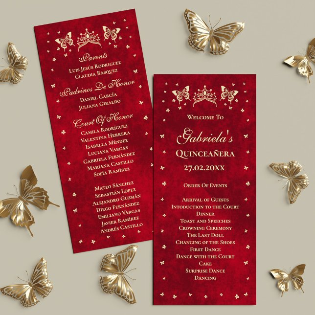 Red Quinceañera Gold Tiara Butterfly 15 Years Old Programme (Red Quinceañera Gold Tiara Butterfly 15 Years Old Program)