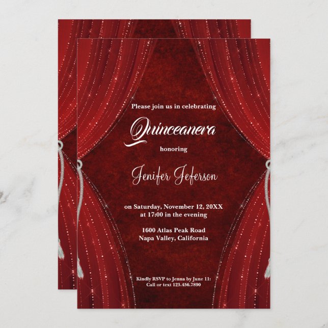 Red Quinceanera Invitation (Front/Back)