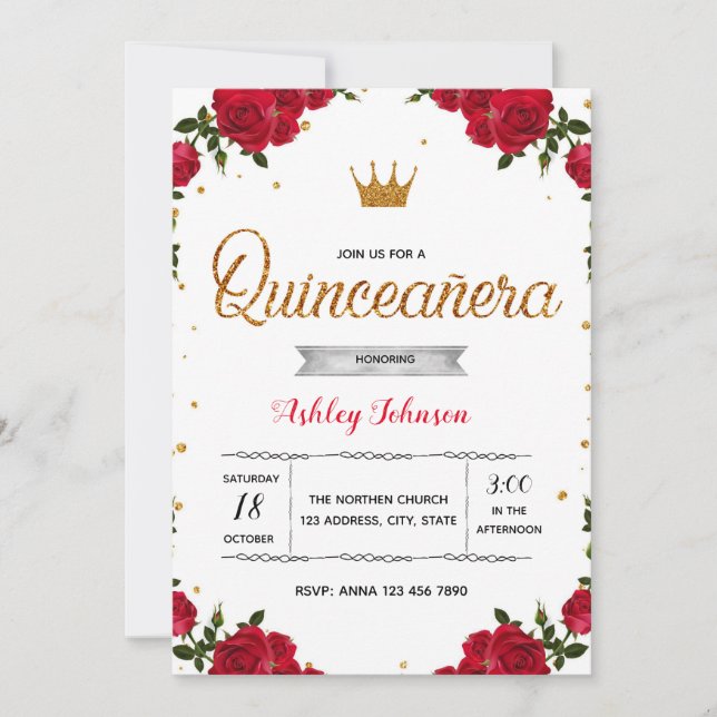 Red quinceanera party invitation (Front)
