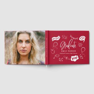 Red Quirky Doodle Graduation Party Photo Guest Book