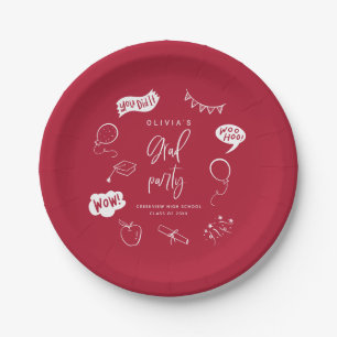 Red Quirky Grad Icons Graduation Party Paper Plate