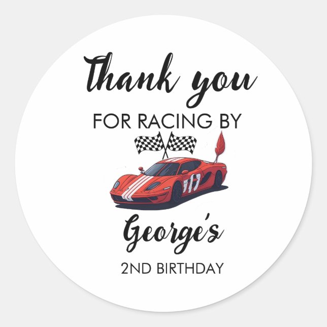 Red Race Car 2nd Birthday Classic Round Sticker (Front)
