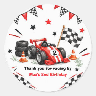 Red Race Car 2nd Birthday Party Classic Round Sticker