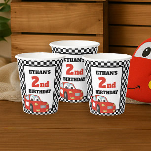 Red Race Car 2nd Birthday Party Paper Cups