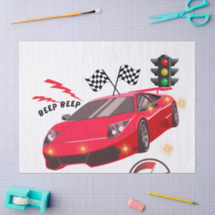 Red Race Car "Beep Beep" Personalised Party Paper