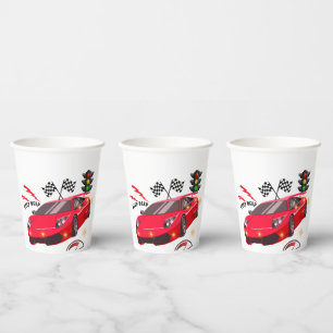 Red Race Car "Beep Beep" Personalised Party Paper Cups
