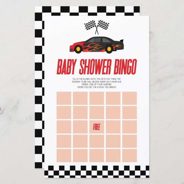 Red Race Car Bingo Baby Shower Game (Front/Back)