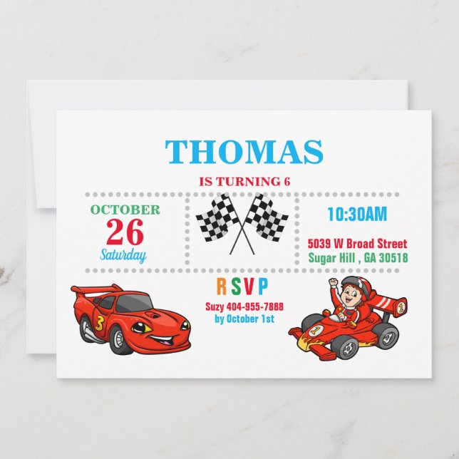 Red Race Car Birthday Invitation (Front)