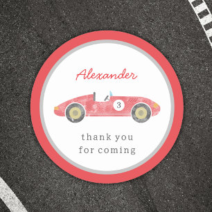 Red race car birthday invitation classic round sticker